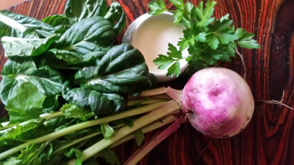 Creamy Turnip and Tatsoi Soup